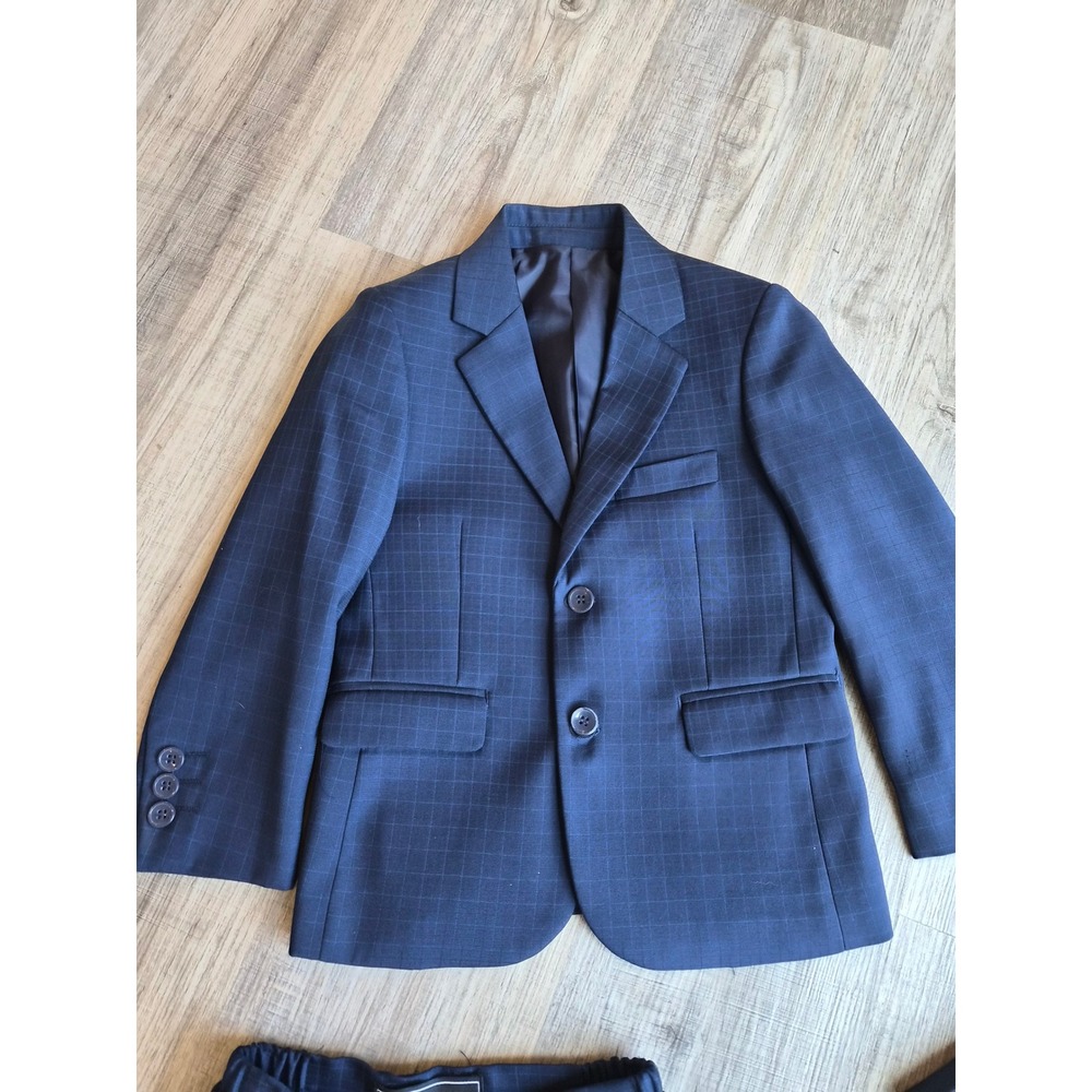 Andrew Fezza Boys Navy Blue Windowpane Plaid 3 Piece Suit Set Size 4 - Picture 5 of 13